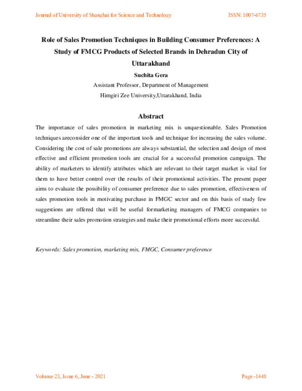 (PDF) Role of Sales Promotion Techniques in Building Consumer ...