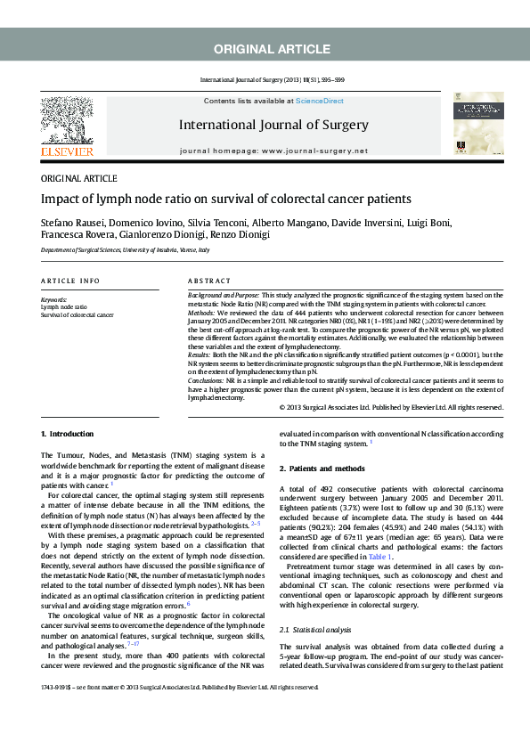 (PDF) Impact of lymph node ratio on survival of colorectal cancer patients