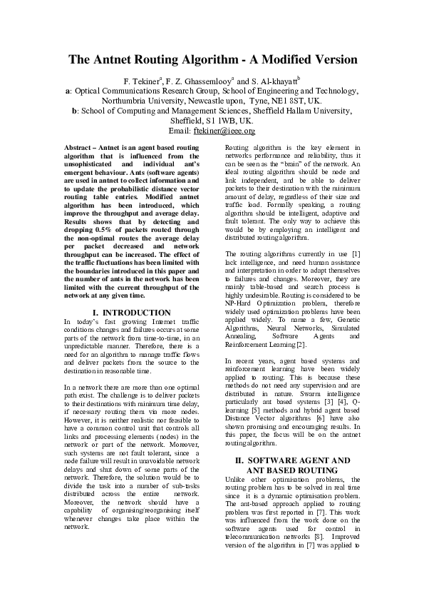 (PDF) The Antnet Routing Algorithm - A Modified Version