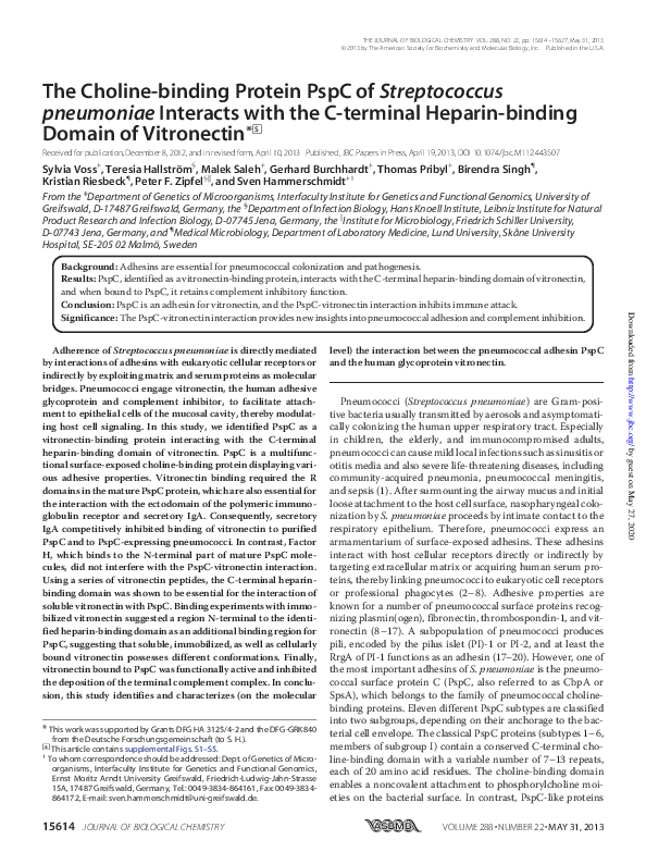 (PDF) The Choline-binding Protein PspC of Streptococcus pneumoniae ...