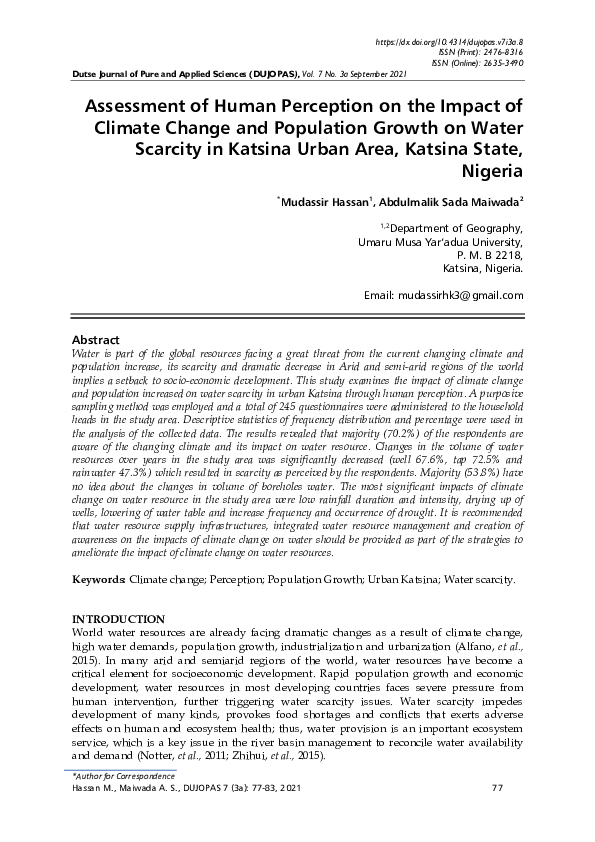 (PDF) Assessment of Human Perception on the Impact of Climate Change