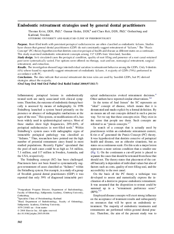 (PDF) Endodontic retreatment strategies used by general dental