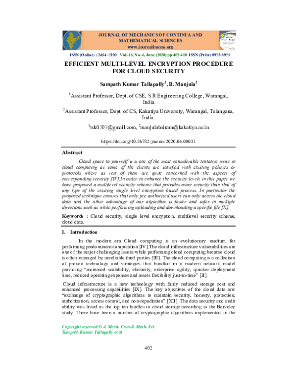 (PDF) Efficient Multi-Level Encryption Procedure for Cloud Security