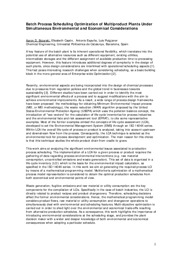 (PDF) Batch process scheduling optimization of multiproduct plants ...