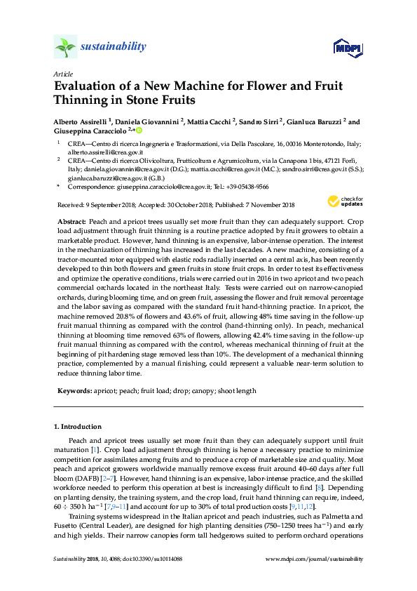 (PDF) Evaluation of a New Machine for Flower and Fruit Thinning in ...