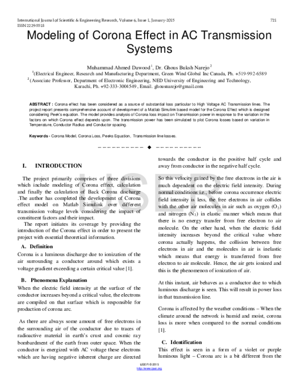 (PDF) Modeling of Corona Effect in AC Transmission Systems Muhammad