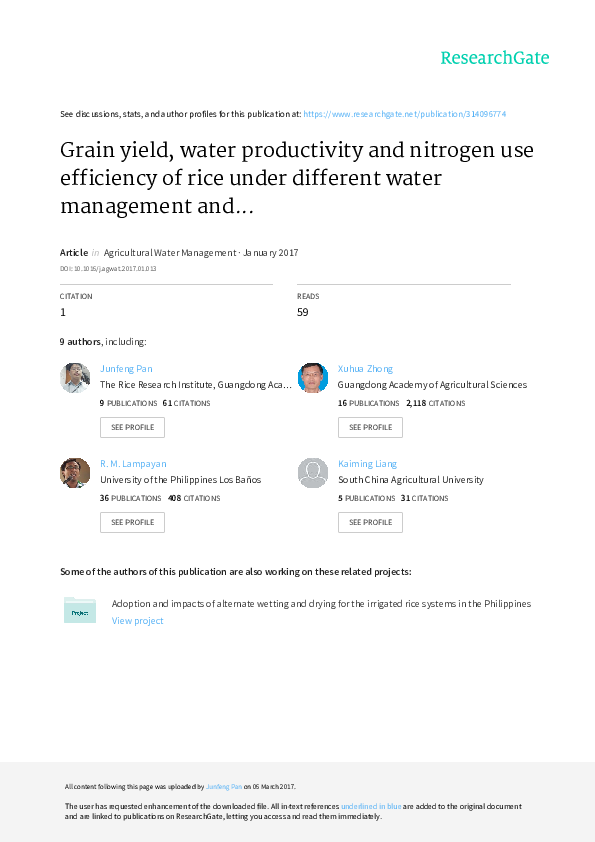 (PDF) Grain yield, water productivity and nitrogen use efficiency of ...