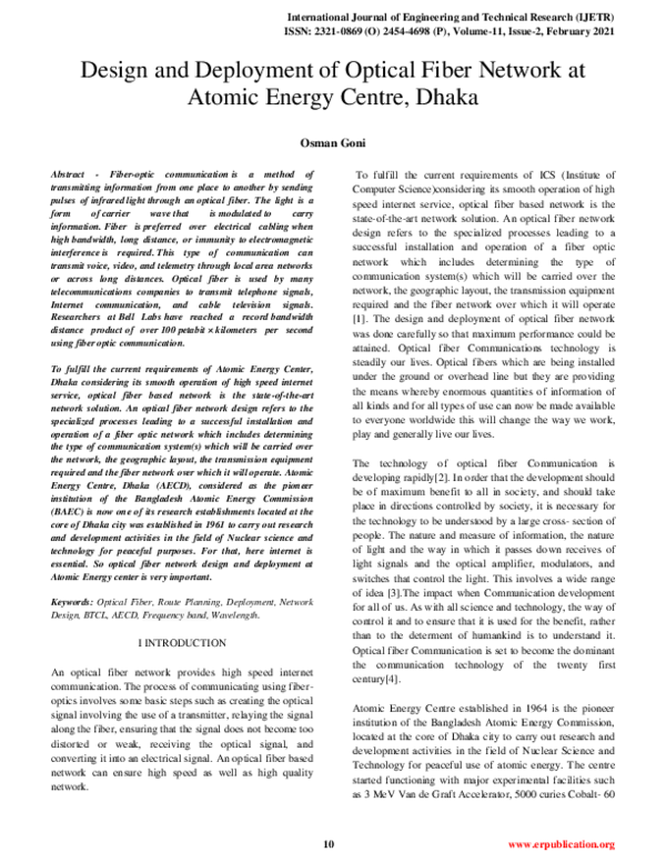 (PDF) Design and Deployment of Optical Fiber Network at Atomic Energy ...