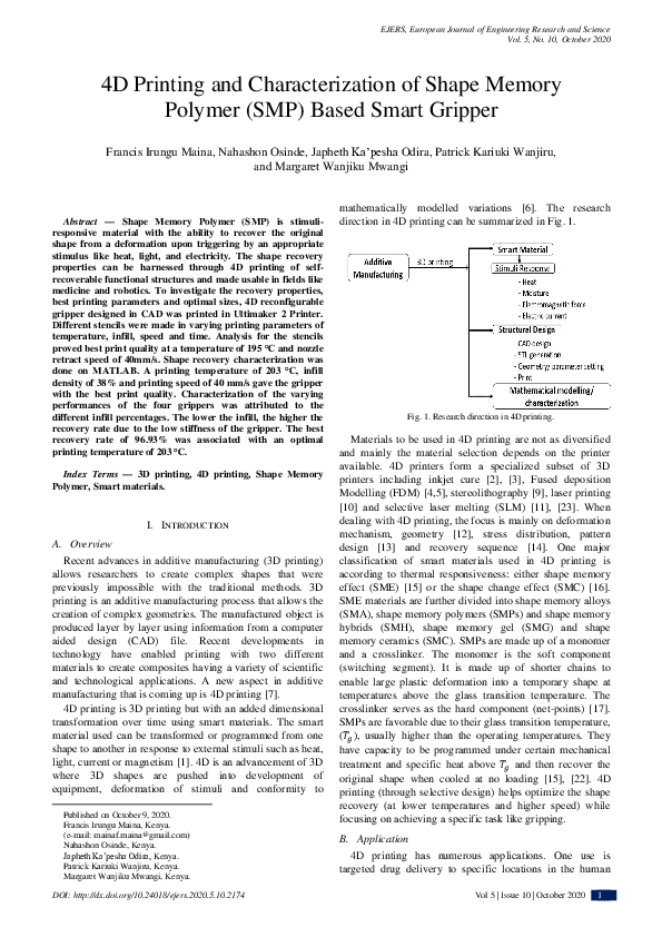 (PDF) 4D Printing and Characterization of Shape Memory Polymer (SMP ...