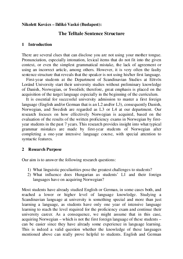 (PDF) The telltale sentence structure Ildiko Vasko Academia.edu