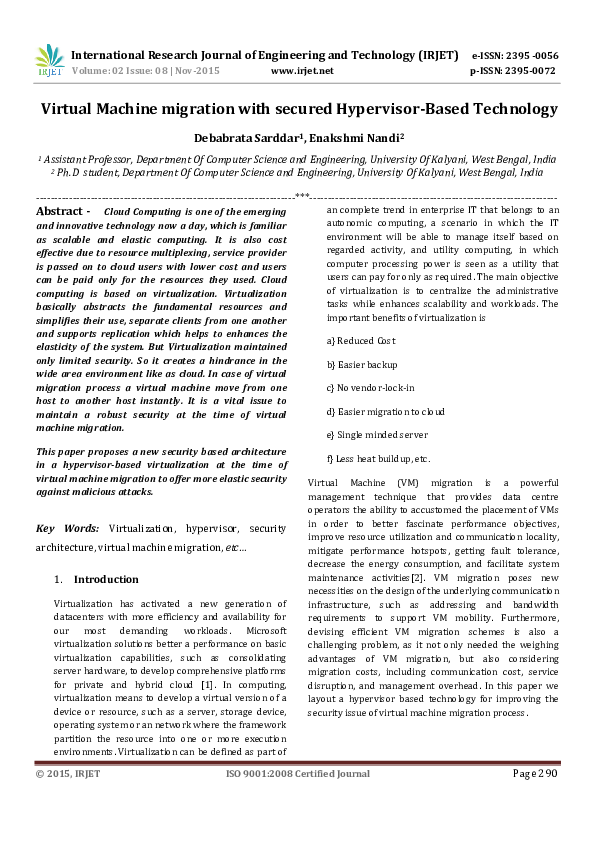 (PDF) Virtual Machine migration with secured Hypervisor-Based Technology