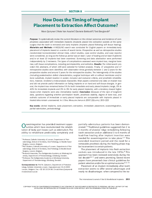 (PDF) How does the timing of implant placement to extraction affect ...