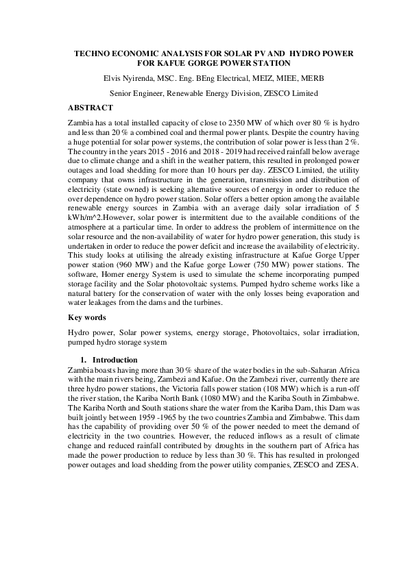 Pdf Conjunctive Operation Of Hydro And Solar Pv Power With Pumped Storage At Kafue Gorge Power Station Zambia Elvis Nyirenda Academia Edu