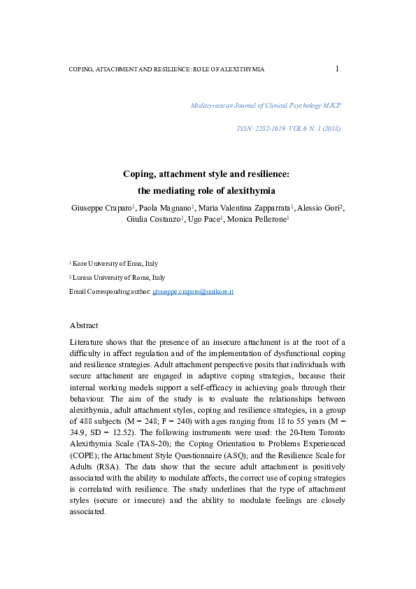 (PDF) Coping, attachment style and resilience: the mediating role of ...