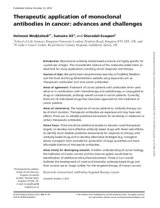 (PDF) Therapeutic application of monoclonal antibodies in cancer ...