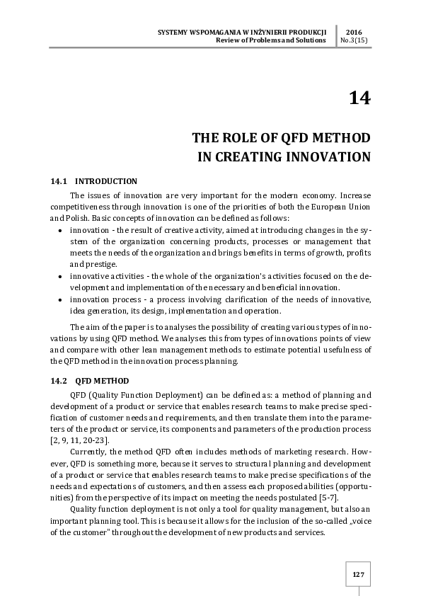 (PDF) The Role of QFD Method in Creating Innovation