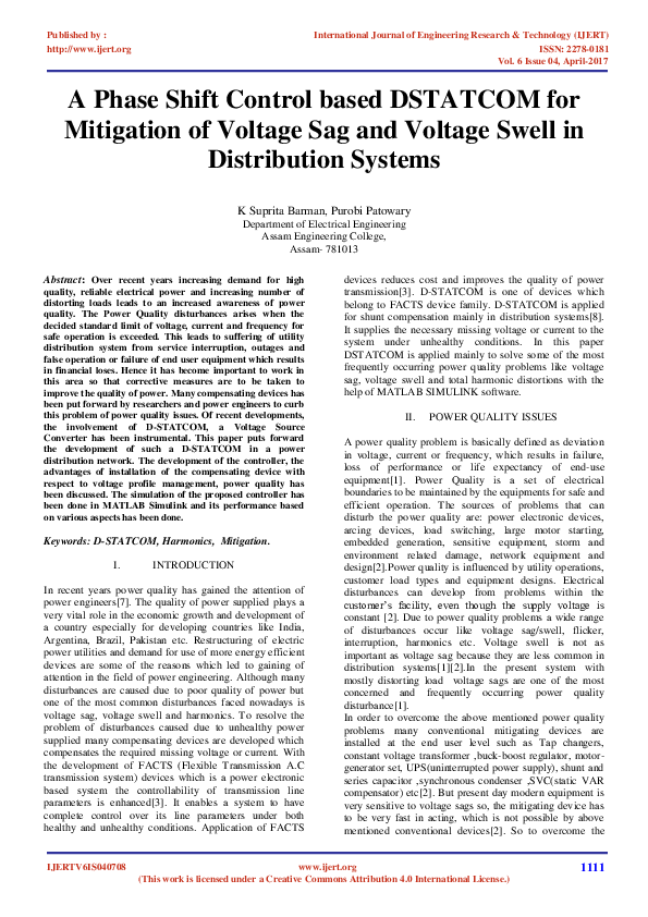 (PDF) A Phase Shift Control based DSTATCOM for Mitigation of Voltage ...