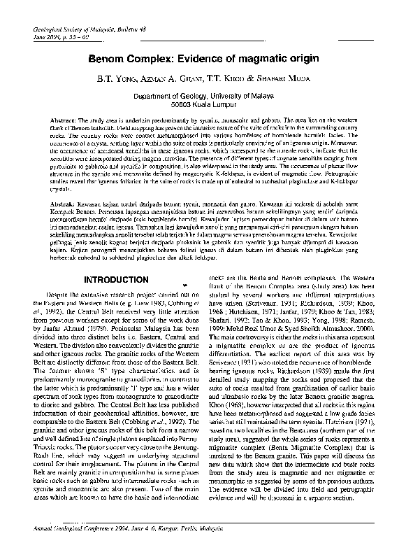 (PDF) Benom Complex: Evidence of magmatic origin