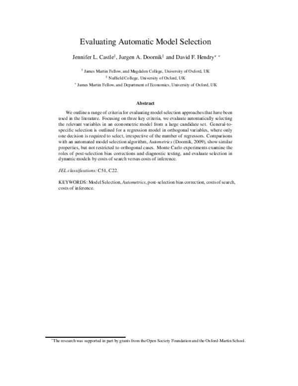 (PDF) Evaluating Automatic Model Selection