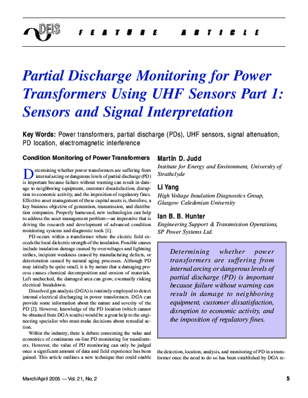 (PDF) Partial discharge monitoring of power transformers using UHF ...