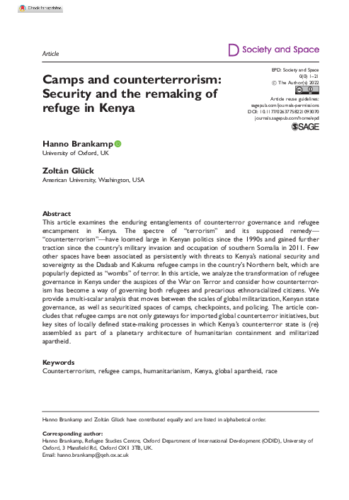(PDF) Camps and counterterrorism: Security and the remaking of refuge ...