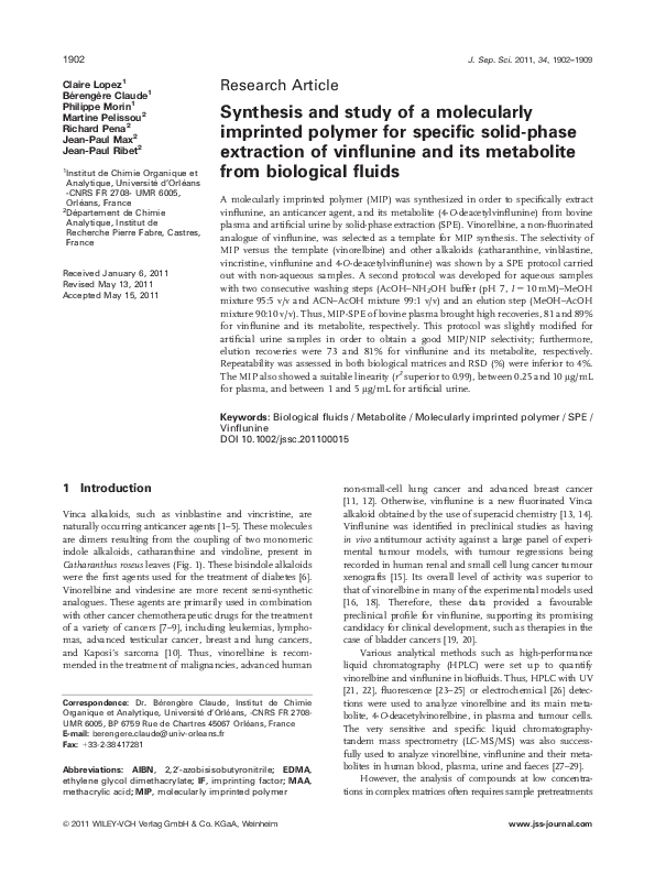 (PDF) Synthesis and study of a molecularly imprinted polymer for the ...