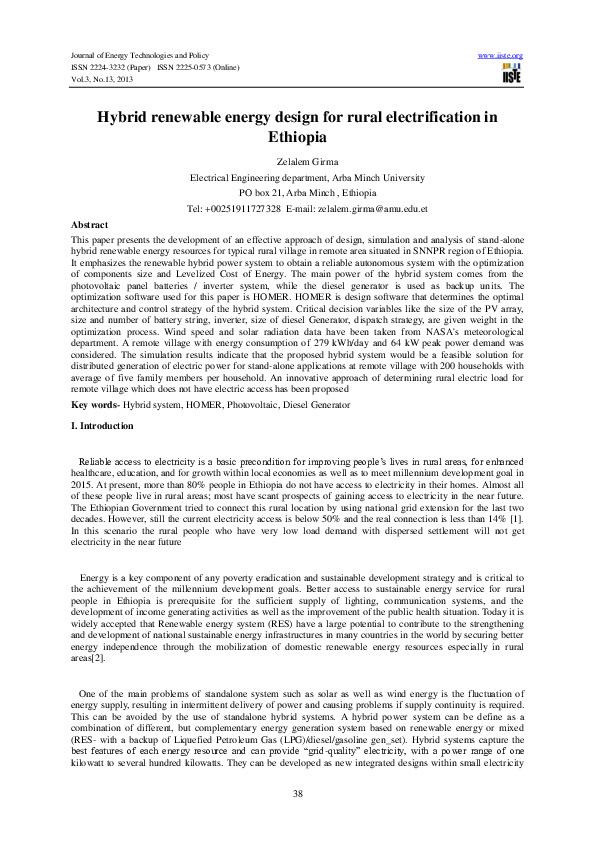 (PDF) Hybrid renewable energy design for rural electrification in Ethiopia