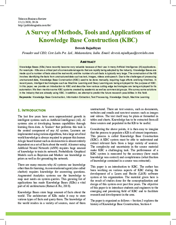 (PDF) A Survey of Methods, Tools and Applications of Knowledge Base ...