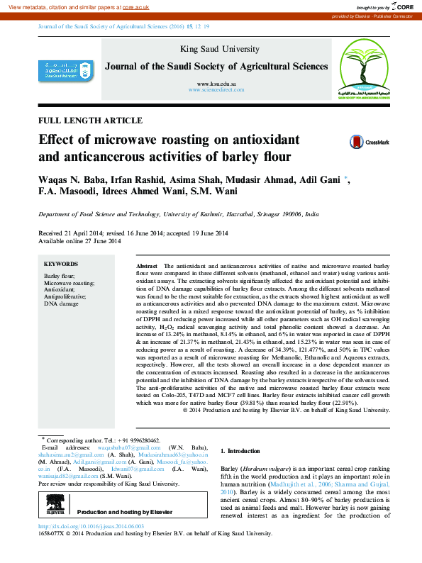 (PDF) Effect of microwave roasting on antioxidant and anticancerous ...