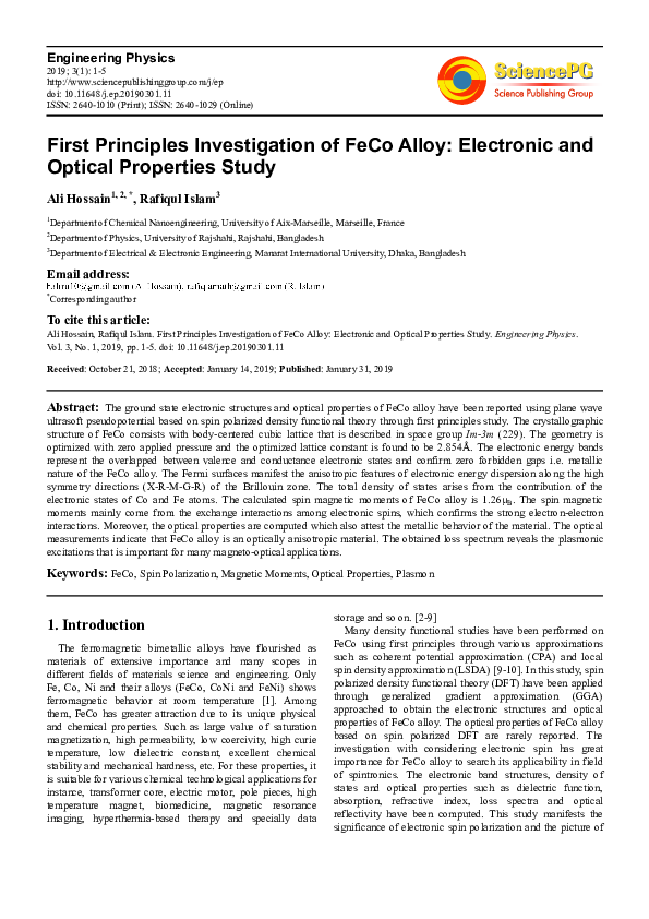 (PDF) First Principles Investigation of FeCo Alloy: Electronic and ...