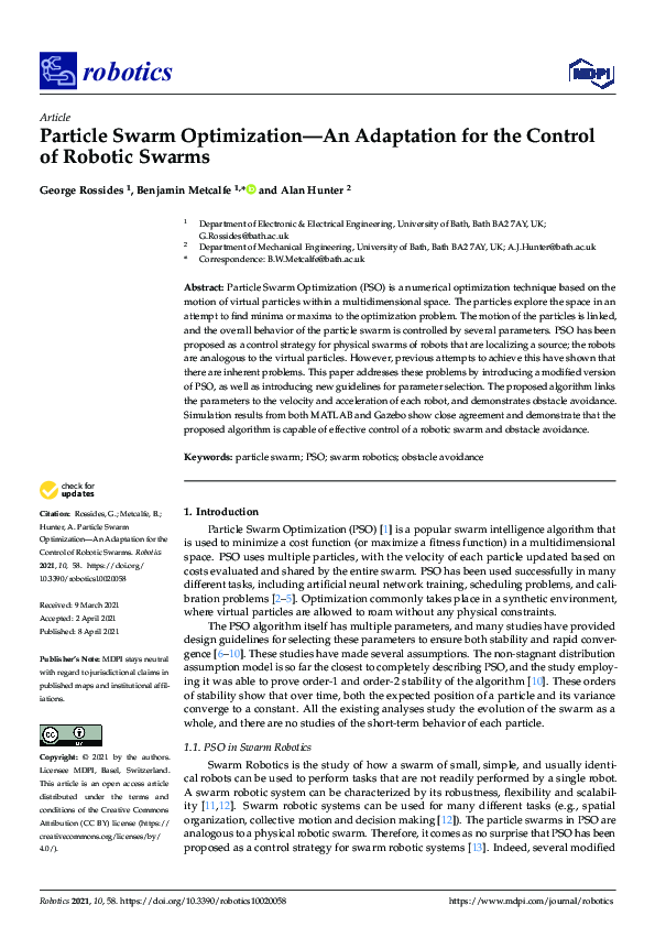 (PDF) Particle Swarm Optimization—An Adaptation for the Control of ...