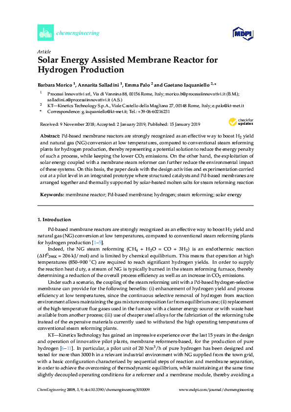 (PDF) Solar Energy Assisted Membrane Reactor for Hydrogen Production