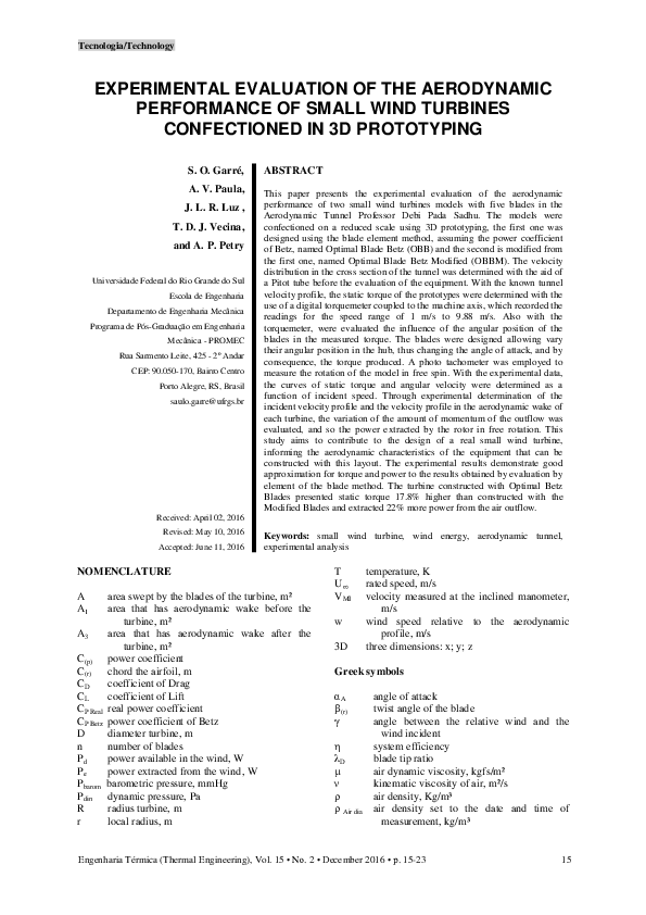 (PDF) Experimental evaluation of the aerodynamic performance of a large ...