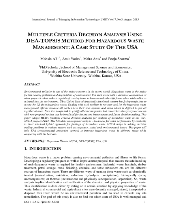 (PDF) Multiple Criteria Decision Analysis using DEA-Topsis Method for ...