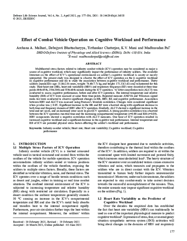 (PDF) Effect of Combat Vehicle Operation on Cognitive Workload and ...