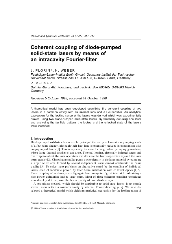 (PDF) Coherent coupling of diode-pumped solid-state lasers by means of ...