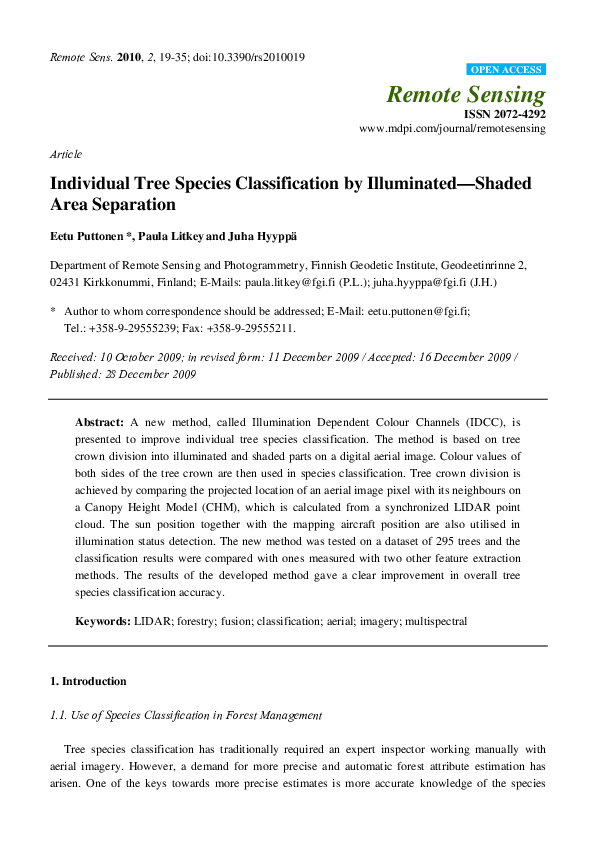(PDF) Individual Tree Species Classification by Illuminated—Shaded Area ...