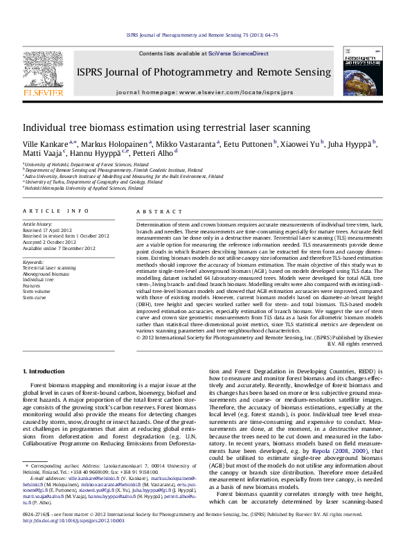 (PDF) Individual tree biomass estimation using terrestrial laser scanning