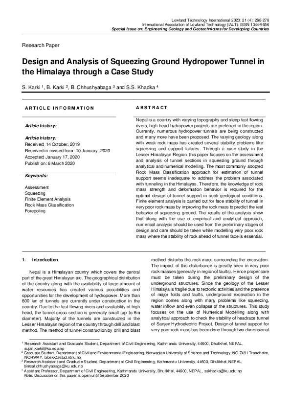 (PDF) Design and Analysis of Squeezing Ground Hydropower Tunnel in the ...