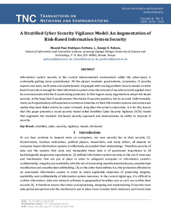 (PDF) A Stratified Cyber Security Vigilance Model: An Augmentation of ...