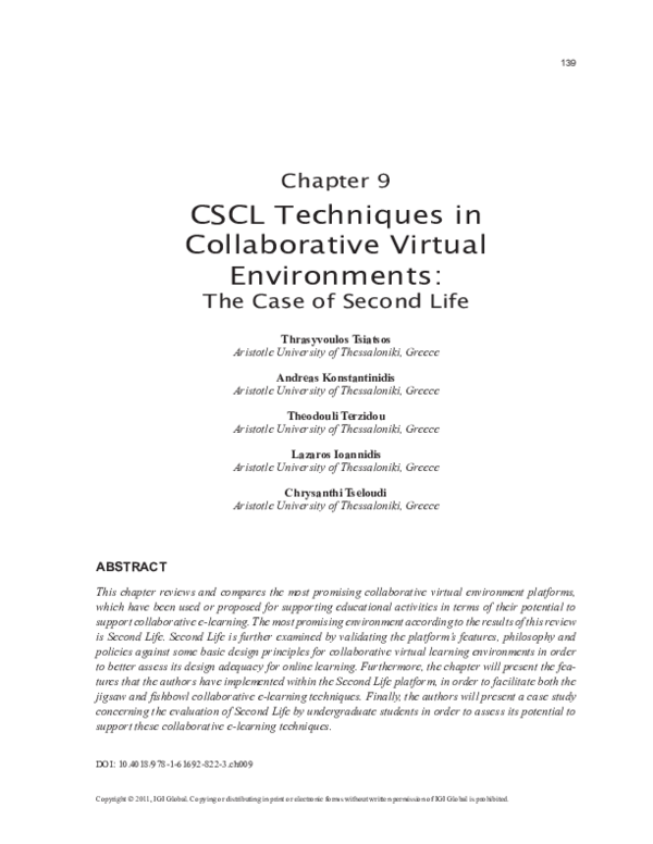 (PDF) CSCL Techniques in Collaborative Virtual Environments