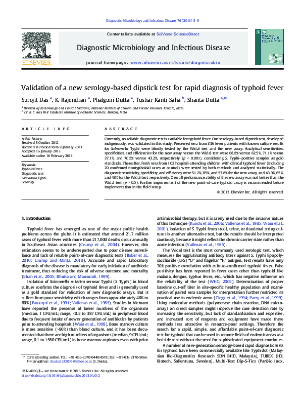 (PDF) Validation of a new serology-based dipstick test for rapid ...
