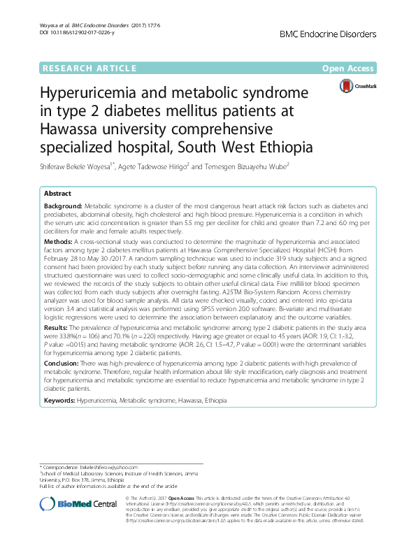 (PDF) Hyperuricemia and metabolic syndrome in type 2 diabetes mellitus ...