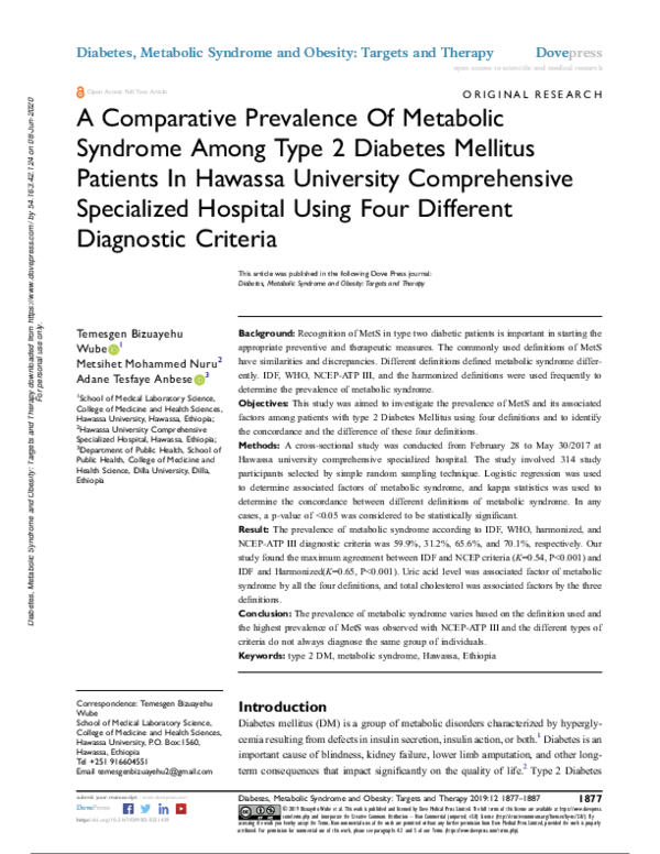 (PDF) A Comparative Prevalence Of Metabolic Syndrome Among Type 2 ...