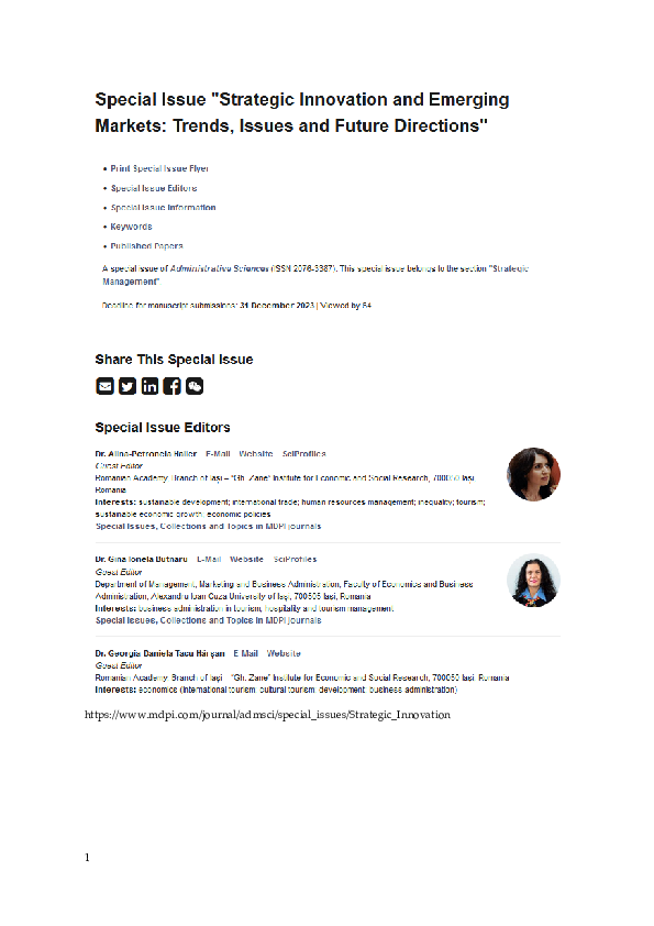 (PDF) Special Issue "Strategic Innovation and Emerging Markets: Trends ...