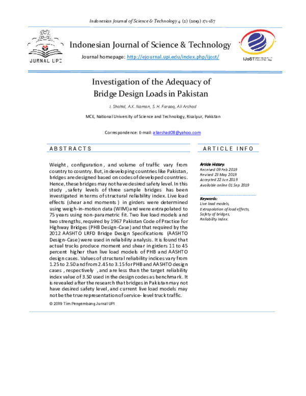 (PDF) Bridge Design Loads in Pakistan Noman Shahid Academia.edu