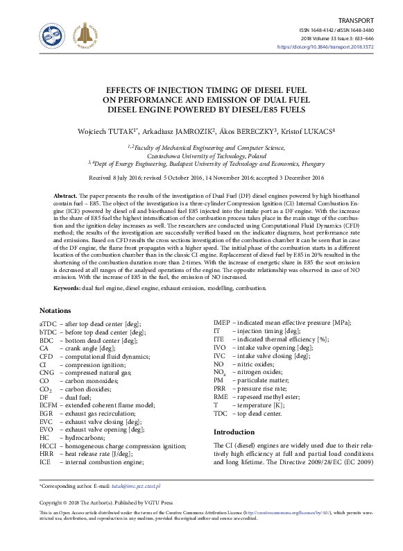 (PDF) Effects of Injection Timing of Diesel Fuel on Performance and ...