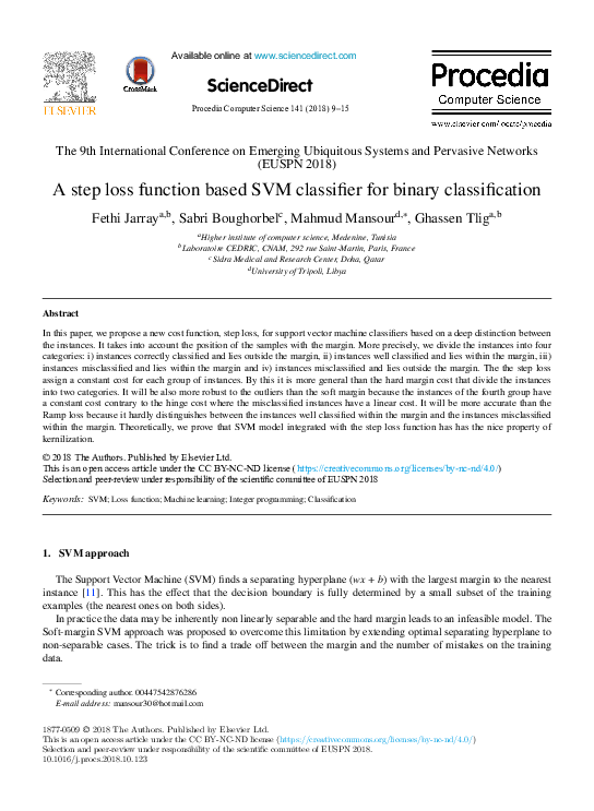 (PDF) A step loss function based SVM classifier for binary classification