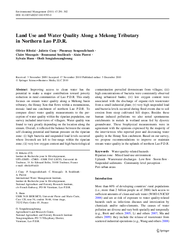 (PDF) Land Use and Water Quality Along a Mekong Tributary in Northern ...