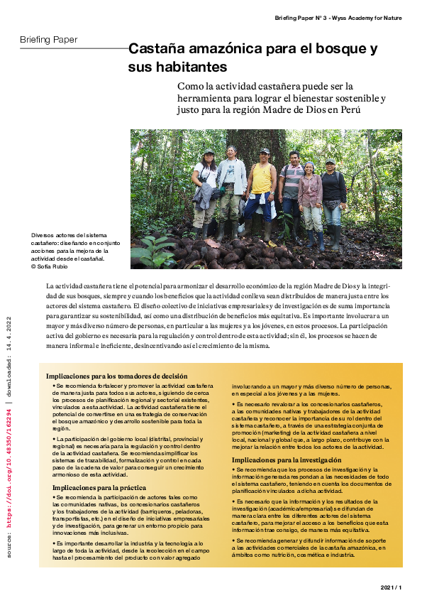 (PDF) Castaña amazónica para el bosque y sus habitantes: Como la ...